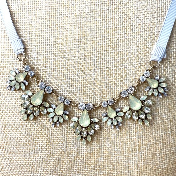 Statement Bib Necklace With Opalescent Teardrop & Clear Rhinestones On Adjustabl - Picture 1 of 10